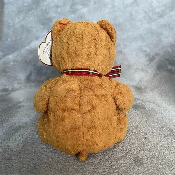 TY beanie babies 6” woody brown bear bean plush stuffed animal plaid bow - Picture 4 of 8